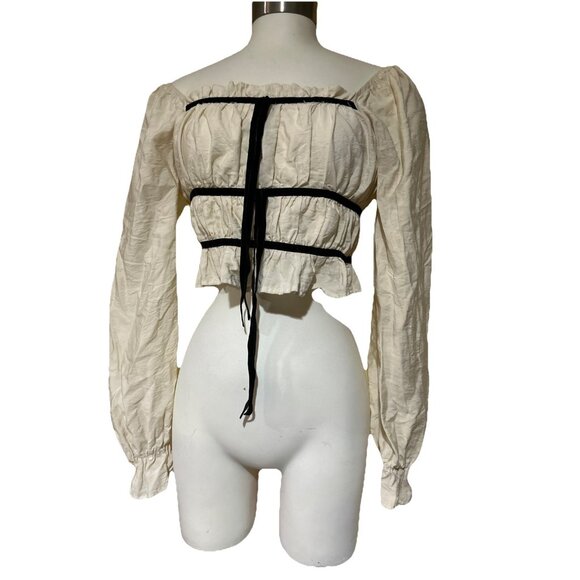 Thirty Thirty Milkmaid Puff Sleeve Smocked Crop Top Sz XS Coquette Peasant Boho - Picture 1 of 13